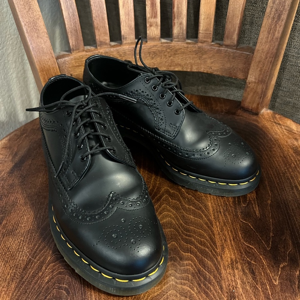 Dr. Marten’s yellow stitch smooth leather brogue shoes